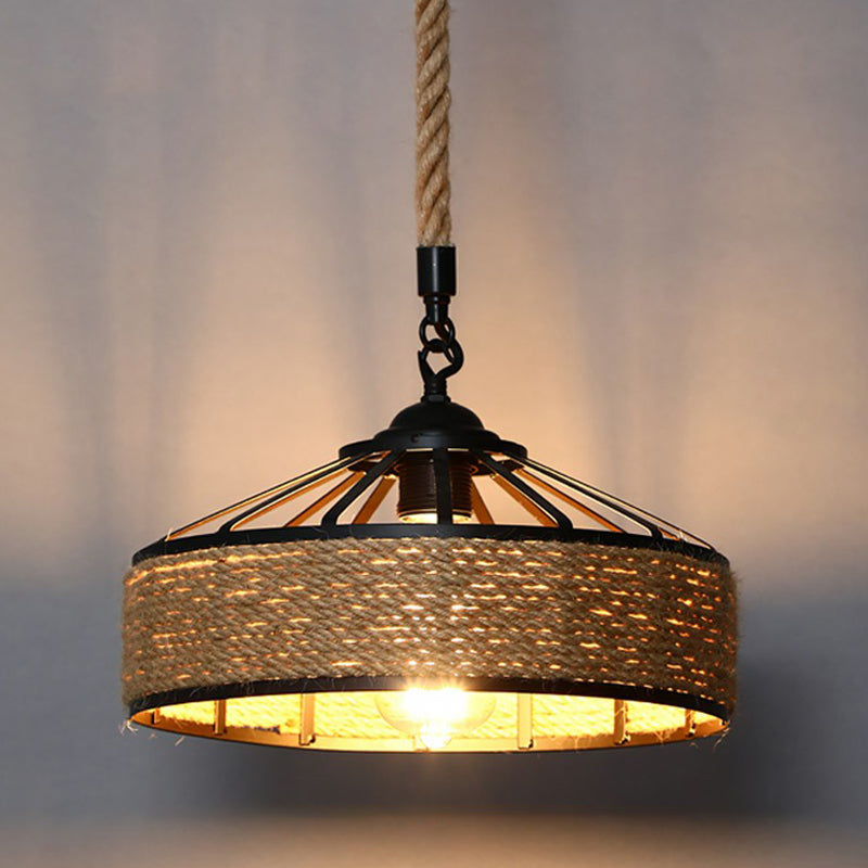 Wrapped Hemp Rope Hanging Lamp Vintage Single-Bulb Restaurant Lighting Pendant in Brown Brown B Clearhalo 'Ceiling Lights' 'Industrial Pendants' 'Industrial' 'Middle Century Pendants' 'Pendant Lights' 'Pendants' 'Tiffany' Lighting' 2227911