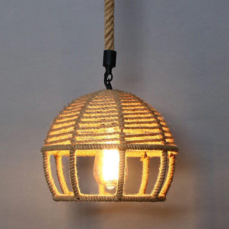 Wrapped Hemp Rope Hanging Lamp Vintage Single-Bulb Restaurant Lighting Pendant in Brown Brown F Clearhalo 'Ceiling Lights' 'Industrial Pendants' 'Industrial' 'Middle Century Pendants' 'Pendant Lights' 'Pendants' 'Tiffany' Lighting' 2227912