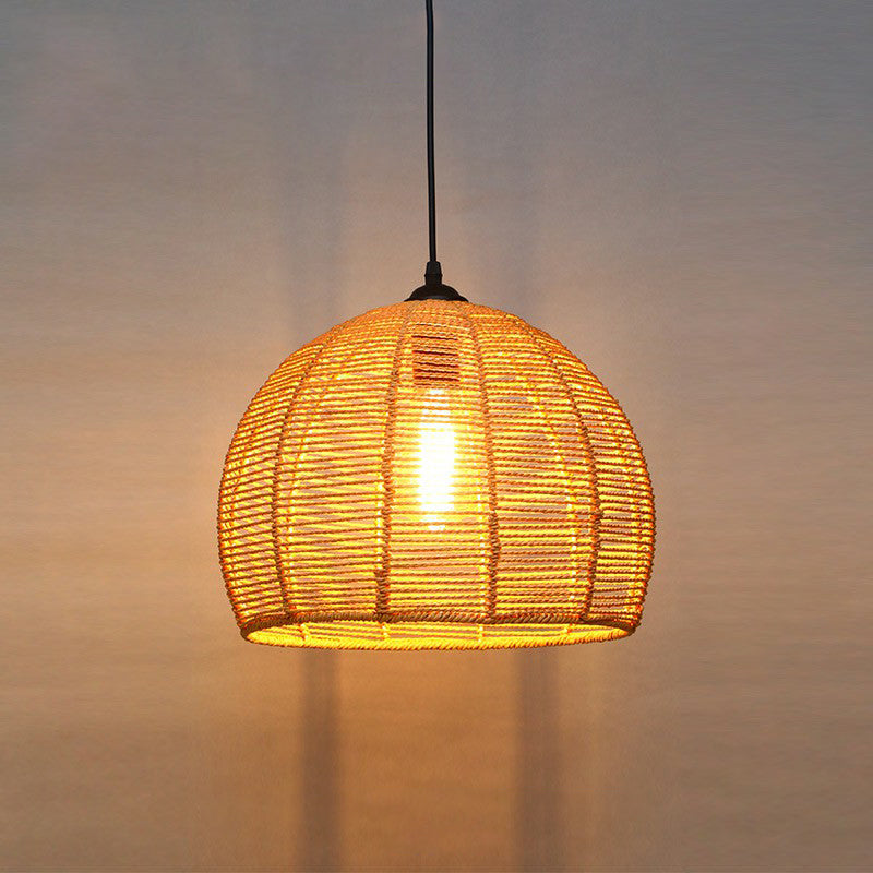 Wrapped Hemp Rope Hanging Lamp Vintage Single-Bulb Restaurant Lighting Pendant in Brown Brown C Clearhalo 'Ceiling Lights' 'Industrial Pendants' 'Industrial' 'Middle Century Pendants' 'Pendant Lights' 'Pendants' 'Tiffany' Lighting' 2227913