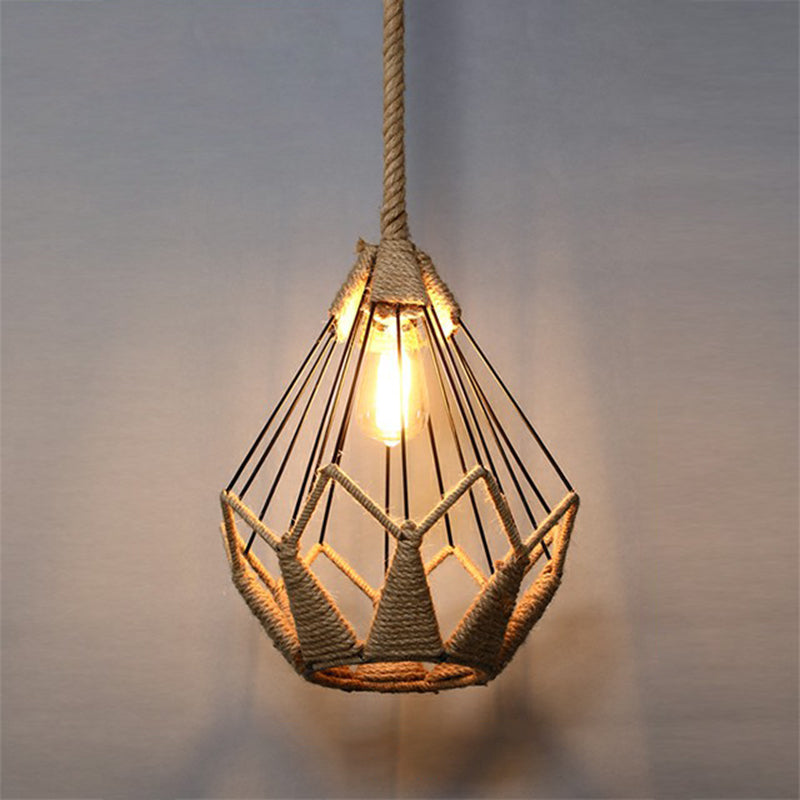 Wrapped Hemp Rope Hanging Lamp Vintage Single-Bulb Restaurant Lighting Pendant in Brown Brown N Clearhalo 'Ceiling Lights' 'Industrial Pendants' 'Industrial' 'Middle Century Pendants' 'Pendant Lights' 'Pendants' 'Tiffany' Lighting' 2227915