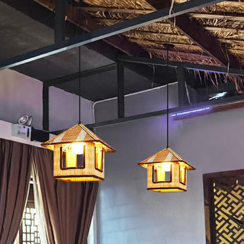 Hemp Rope Shaded Pendant Light Antique 1-Light Restaurant Hanging Light Fixture in Brown Clearhalo 'Ceiling Lights' 'Industrial Pendants' 'Industrial' 'Middle Century Pendants' 'Pendant Lights' 'Pendants' 'Tiffany' Lighting' 2227916