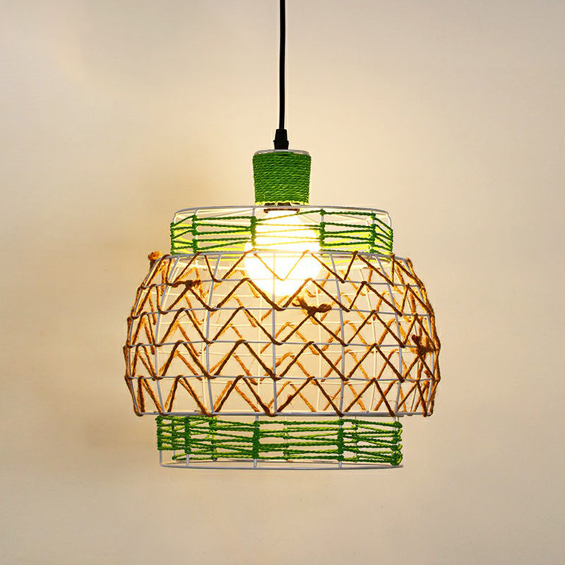 Hemp Rope Shaded Pendant Light Antique 1-Light Restaurant Hanging Light Fixture in Brown Brown E Clearhalo 'Ceiling Lights' 'Industrial Pendants' 'Industrial' 'Middle Century Pendants' 'Pendant Lights' 'Pendants' 'Tiffany' Lighting' 2227919
