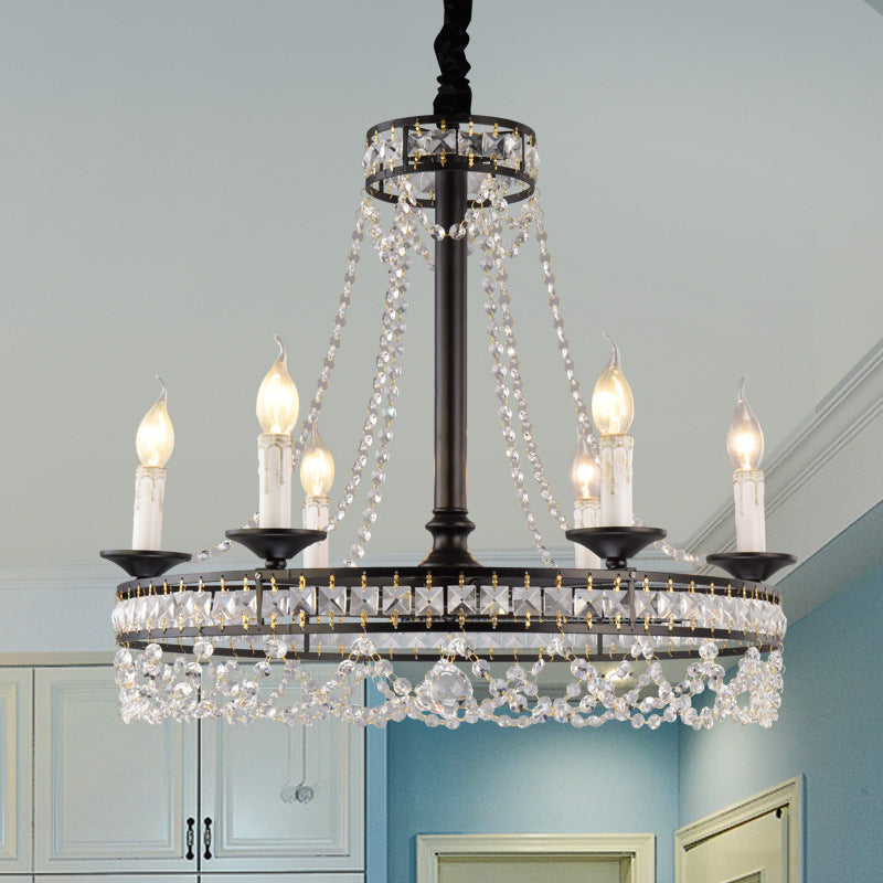 Retro Circular Hanging Chandelier Crystal 4/6/8 Lights Suspension Light in Black Clearhalo 'Ceiling Lights' 'Chandeliers' 'Modern Chandeliers' 'Modern' Lighting' 222792
