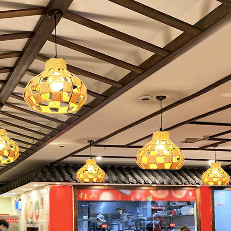 Hemp Rope Shaded Pendant Light Antique 1-Light Restaurant Hanging Light Fixture in Brown Clearhalo 'Ceiling Lights' 'Industrial Pendants' 'Industrial' 'Middle Century Pendants' 'Pendant Lights' 'Pendants' 'Tiffany' Lighting' 2227920