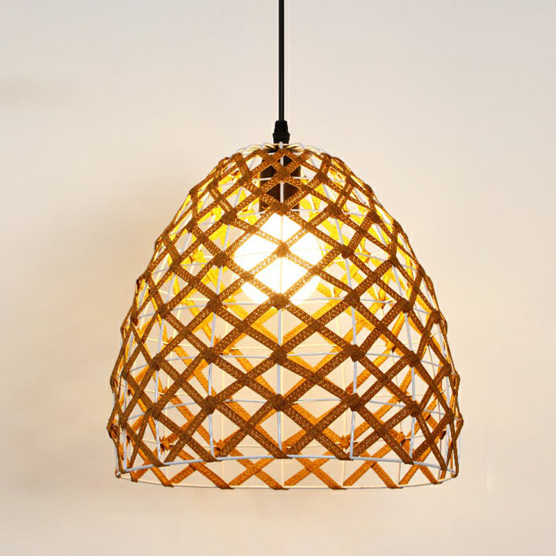 Hemp Rope Shaded Pendant Light Antique 1-Light Restaurant Hanging Light Fixture in Brown Brown L Clearhalo 'Ceiling Lights' 'Industrial Pendants' 'Industrial' 'Middle Century Pendants' 'Pendant Lights' 'Pendants' 'Tiffany' Lighting' 2227921