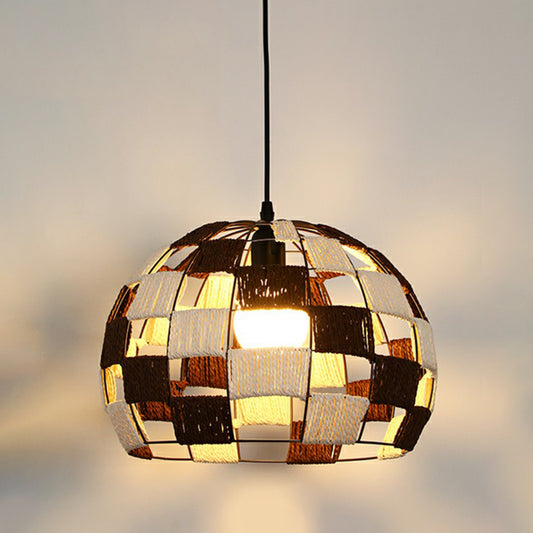 Hemp Rope Shaded Pendant Light Antique 1-Light Restaurant Hanging Light Fixture in Brown Brown J Clearhalo 'Ceiling Lights' 'Industrial Pendants' 'Industrial' 'Middle Century Pendants' 'Pendant Lights' 'Pendants' 'Tiffany' Lighting' 2227922