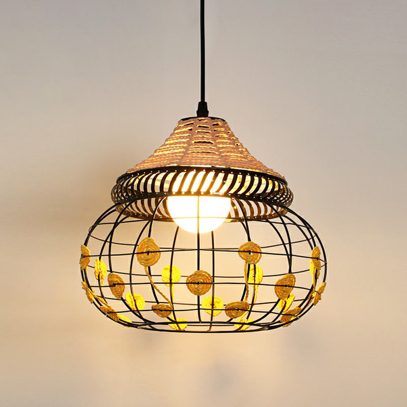 Hemp Rope Shaded Pendant Light Antique 1-Light Restaurant Hanging Light Fixture in Brown Brown D Clearhalo 'Ceiling Lights' 'Industrial Pendants' 'Industrial' 'Middle Century Pendants' 'Pendant Lights' 'Pendants' 'Tiffany' Lighting' 2227925
