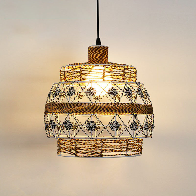 Hemp Rope Shaded Pendant Light Antique 1-Light Restaurant Hanging Light Fixture in Brown Brown F Clearhalo 'Ceiling Lights' 'Industrial Pendants' 'Industrial' 'Middle Century Pendants' 'Pendant Lights' 'Pendants' 'Tiffany' Lighting' 2227928