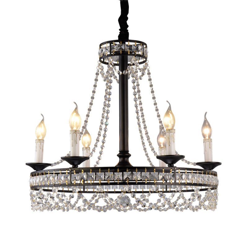 Retro Circular Hanging Chandelier Crystal 4/6/8 Lights Suspension Light in Black Clearhalo 'Ceiling Lights' 'Chandeliers' 'Modern Chandeliers' 'Modern' Lighting' 222793