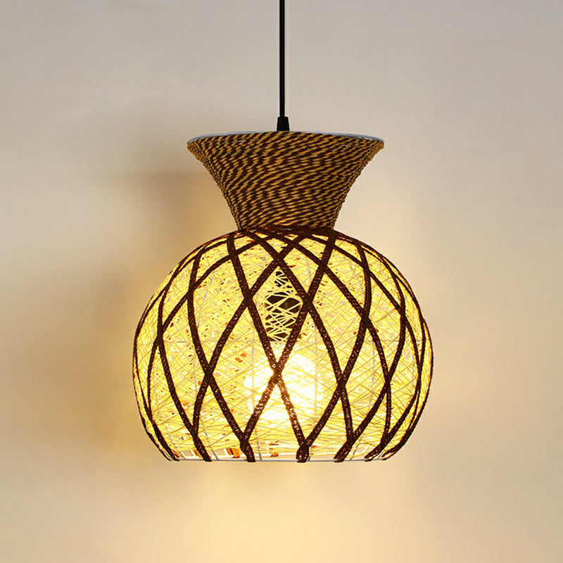 Hemp Rope Shaded Pendant Light Antique 1-Light Restaurant Hanging Light Fixture in Brown Brown C Clearhalo 'Ceiling Lights' 'Industrial Pendants' 'Industrial' 'Middle Century Pendants' 'Pendant Lights' 'Pendants' 'Tiffany' Lighting' 2227930