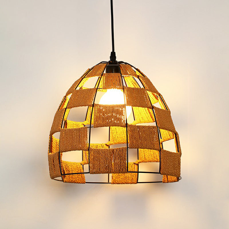 Hemp Rope Shaded Pendant Light Antique 1-Light Restaurant Hanging Light Fixture in Brown Brown I Clearhalo 'Ceiling Lights' 'Industrial Pendants' 'Industrial' 'Middle Century Pendants' 'Pendant Lights' 'Pendants' 'Tiffany' Lighting' 2227931
