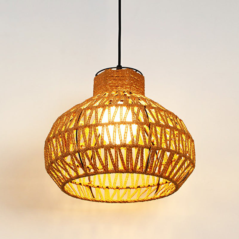 Hemp Rope Shaded Pendant Light Antique 1-Light Restaurant Hanging Light Fixture in Brown Brown N Clearhalo 'Ceiling Lights' 'Industrial Pendants' 'Industrial' 'Middle Century Pendants' 'Pendant Lights' 'Pendants' 'Tiffany' Lighting' 2227932