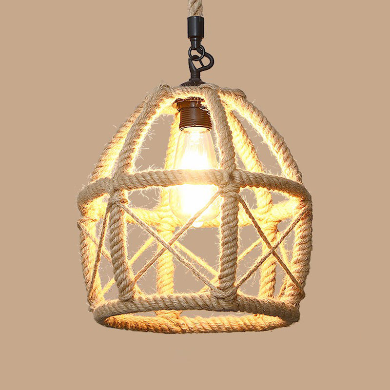 1��Bulb Hanging Light Rustic Style Wrapped Hemp Rope Pendant Light Fixture in Brown Brown D Clearhalo 'Ceiling Lights' 'Industrial Pendants' 'Industrial' 'Middle Century Pendants' 'Pendant Lights' 'Pendants' 'Tiffany' Lighting' 2227937