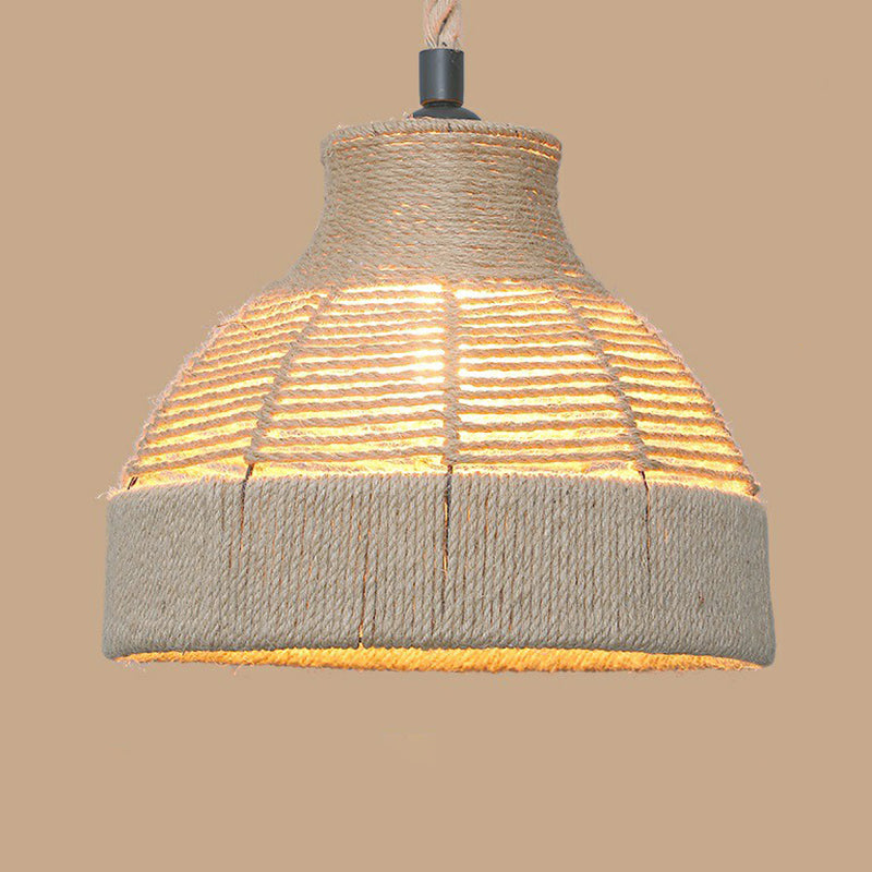 1��Bulb Hanging Light Rustic Style Wrapped Hemp Rope Pendant Light Fixture in Brown Brown H Clearhalo 'Ceiling Lights' 'Industrial Pendants' 'Industrial' 'Middle Century Pendants' 'Pendant Lights' 'Pendants' 'Tiffany' Lighting' 2227938