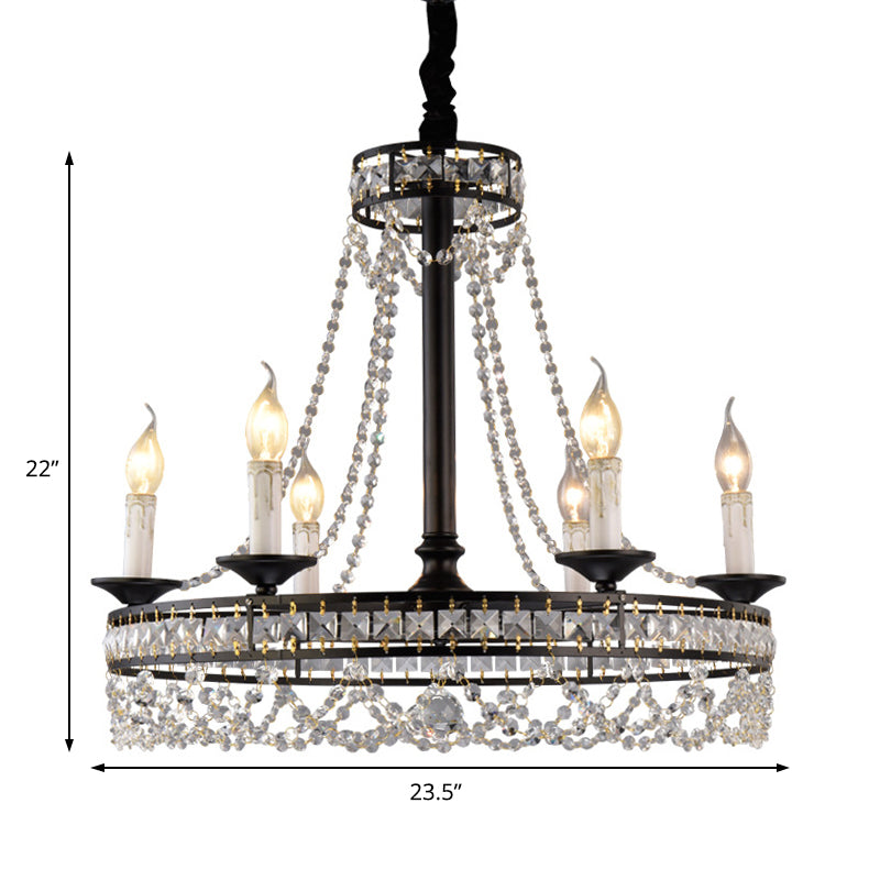 Retro Circular Hanging Chandelier Crystal 4/6/8 Lights Suspension Light in Black Clearhalo 'Ceiling Lights' 'Chandeliers' 'Modern Chandeliers' 'Modern' Lighting' 222794