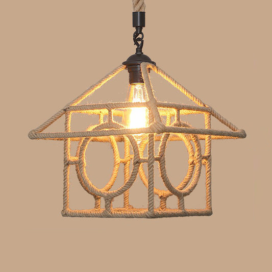 1��Bulb Hanging Light Rustic Style Wrapped Hemp Rope Pendant Light Fixture in Brown Brown J Clearhalo 'Ceiling Lights' 'Industrial Pendants' 'Industrial' 'Middle Century Pendants' 'Pendant Lights' 'Pendants' 'Tiffany' Lighting' 2227940