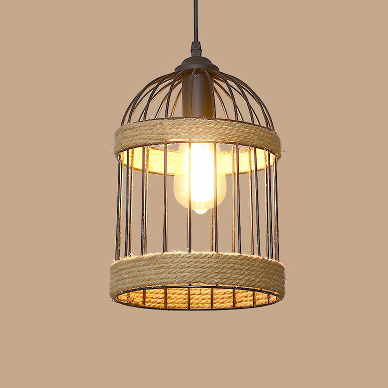 1��Bulb Hanging Light Rustic Style Wrapped Hemp Rope Pendant Light Fixture in Brown Brown N Clearhalo 'Ceiling Lights' 'Industrial Pendants' 'Industrial' 'Middle Century Pendants' 'Pendant Lights' 'Pendants' 'Tiffany' Lighting' 2227941
