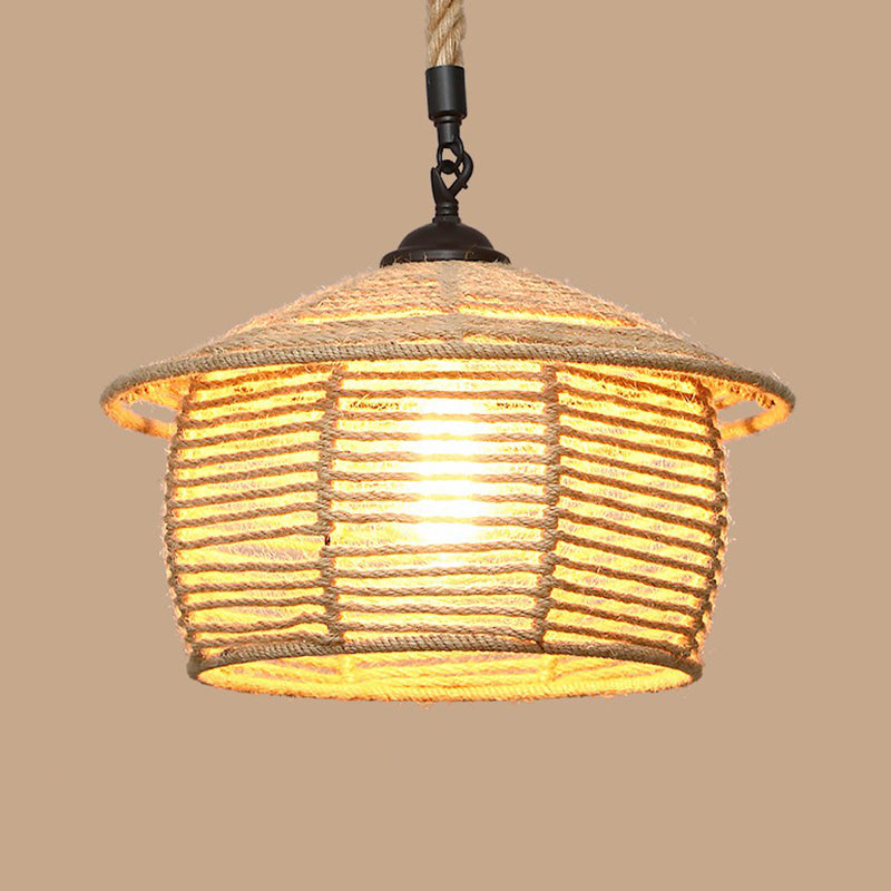1��Bulb Hanging Light Rustic Style Wrapped Hemp Rope Pendant Light Fixture in Brown Brown L Clearhalo 'Ceiling Lights' 'Industrial Pendants' 'Industrial' 'Middle Century Pendants' 'Pendant Lights' 'Pendants' 'Tiffany' Lighting' 2227946