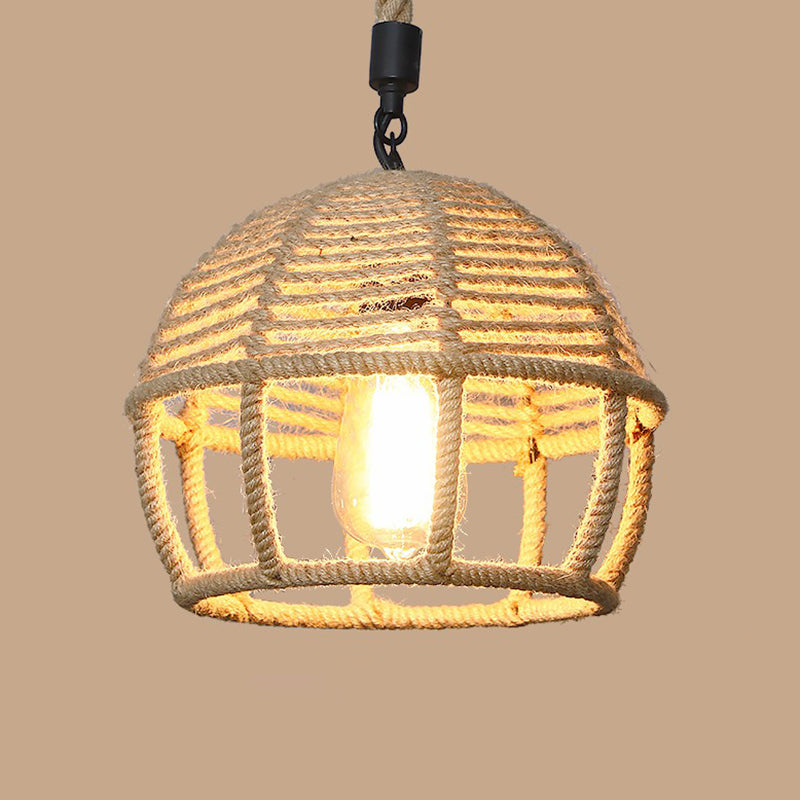1��Bulb Hanging Light Rustic Style Wrapped Hemp Rope Pendant Light Fixture in Brown Brown A Clearhalo 'Ceiling Lights' 'Industrial Pendants' 'Industrial' 'Middle Century Pendants' 'Pendant Lights' 'Pendants' 'Tiffany' Lighting' 2227947