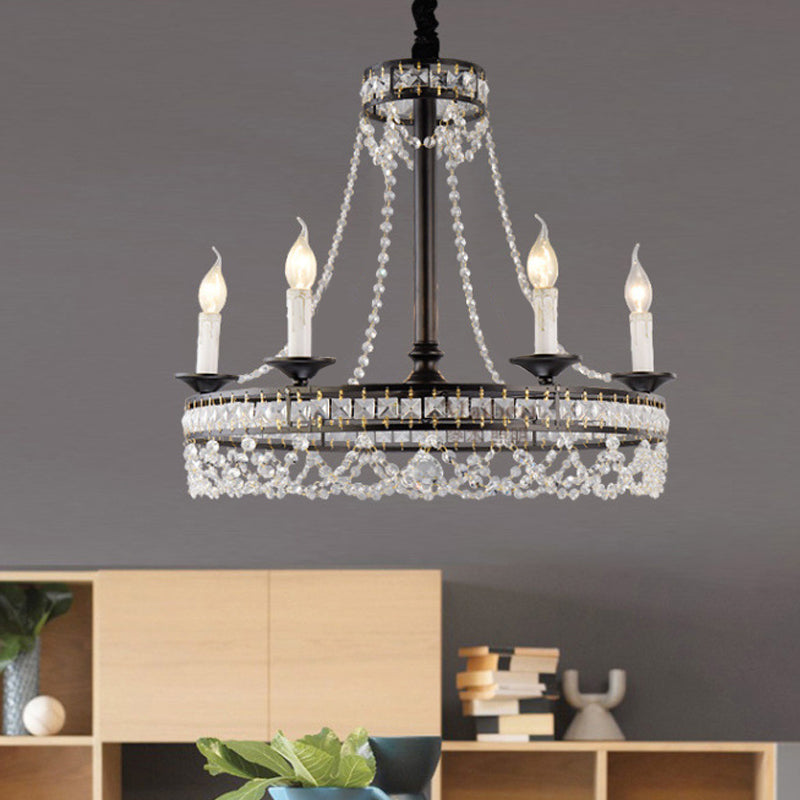 Retro Circular Hanging Chandelier Crystal 4/6/8 Lights Suspension Light in Black Clearhalo 'Ceiling Lights' 'Chandeliers' 'Modern Chandeliers' 'Modern' Lighting' 222796