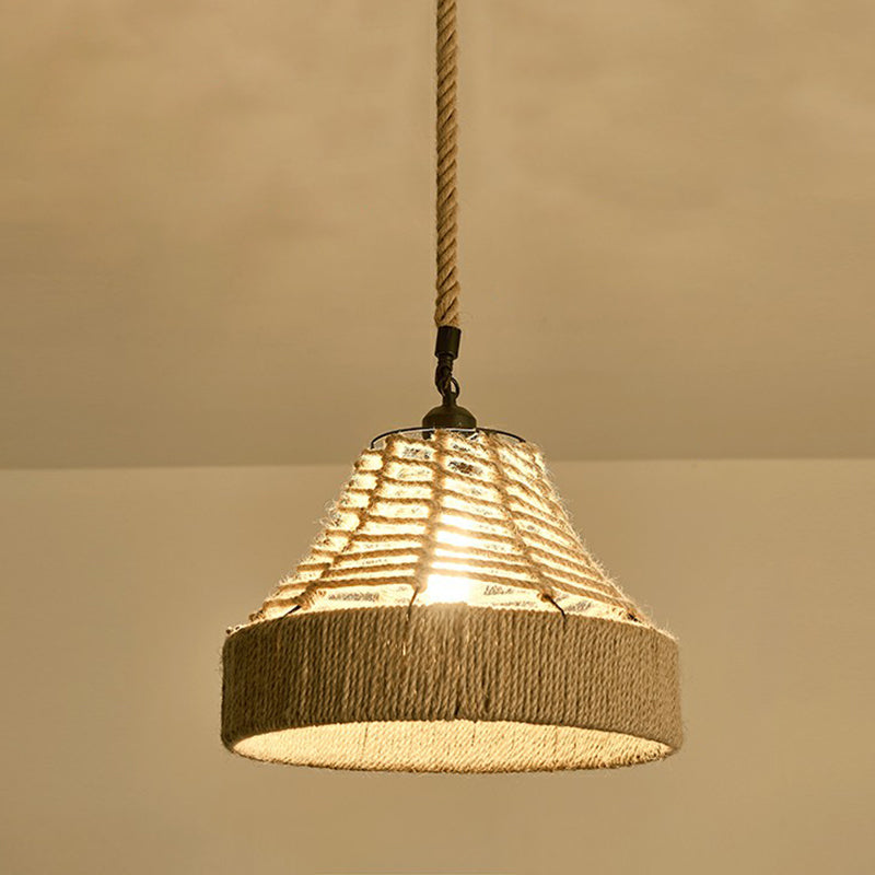 1-Light Pendant Light Antique Hemp Rope Hanging Light Fixture in Brown for Restaurant Clearhalo 'Ceiling Lights' 'Pendant Lights' 'Pendants' Lighting' 2227967