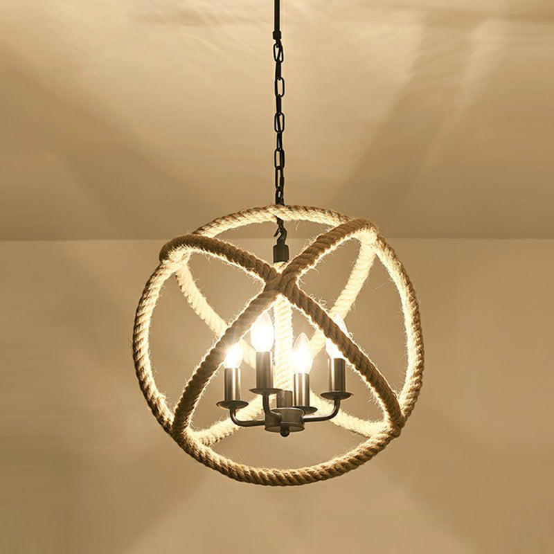 1-Light Pendant Light Antique Hemp Rope Hanging Light Fixture in Brown for Restaurant Clearhalo 'Ceiling Lights' 'Pendant Lights' 'Pendants' Lighting' 2227968