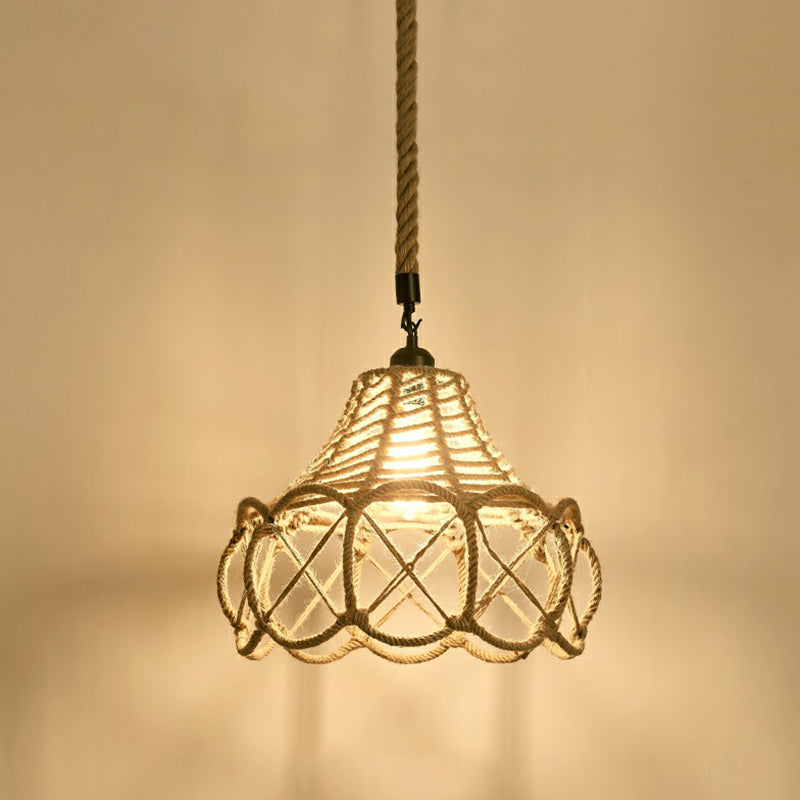 1-Light Pendant Light Antique Hemp Rope Hanging Light Fixture in Brown for Restaurant Clearhalo 'Ceiling Lights' 'Pendant Lights' 'Pendants' Lighting' 2227970