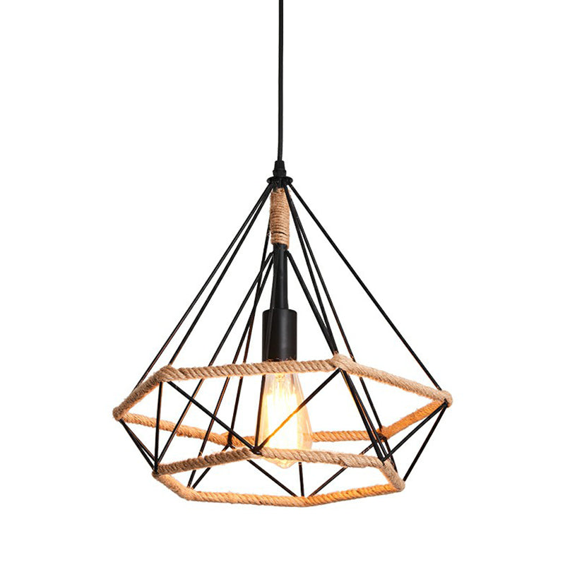 1-Light Pendant Light Antique Hemp Rope Hanging Light Fixture in Brown for Restaurant Clearhalo 'Ceiling Lights' 'Pendant Lights' 'Pendants' Lighting' 2227974