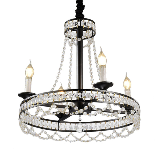 Retro Circular Hanging Chandelier Crystal 4/6/8 Lights Suspension Light in Black Clearhalo 'Ceiling Lights' 'Chandeliers' 'Modern Chandeliers' 'Modern' Lighting' 222797