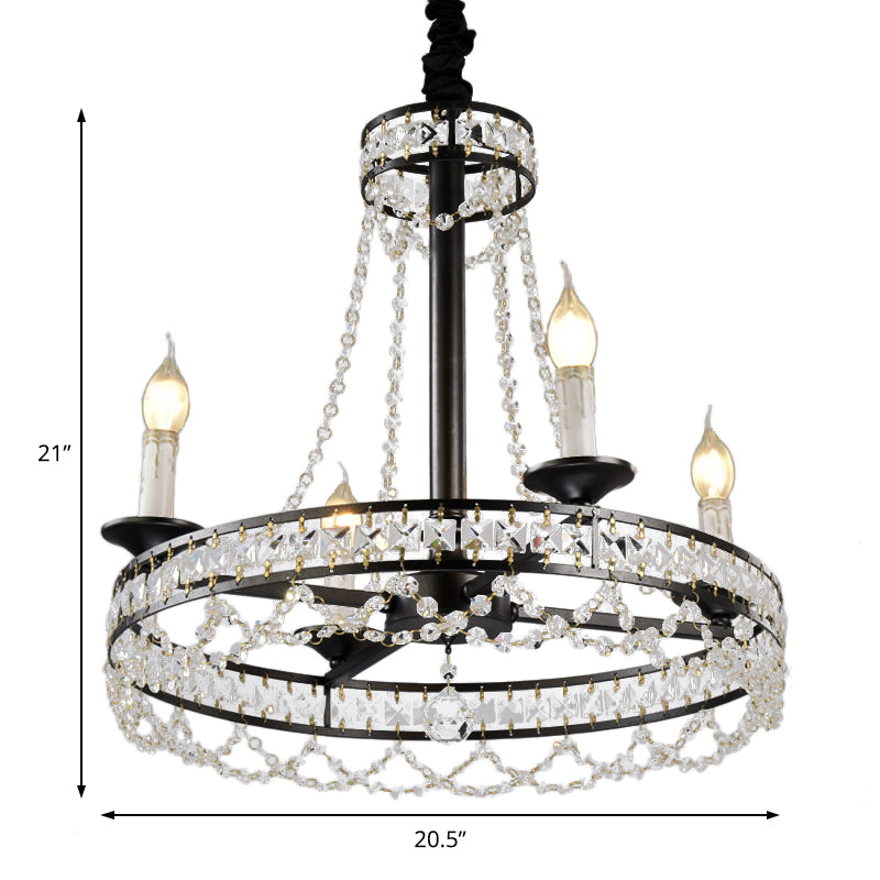 Retro Circular Hanging Chandelier Crystal 4/6/8 Lights Suspension Light in Black Clearhalo 'Ceiling Lights' 'Chandeliers' 'Modern Chandeliers' 'Modern' Lighting' 222798