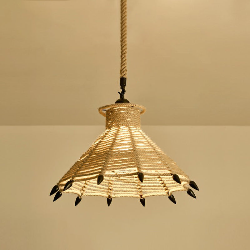 1-Light Pendant Light Antique Hemp Rope Hanging Light Fixture in Brown for Restaurant Clearhalo 'Ceiling Lights' 'Pendant Lights' 'Pendants' Lighting' 2227980