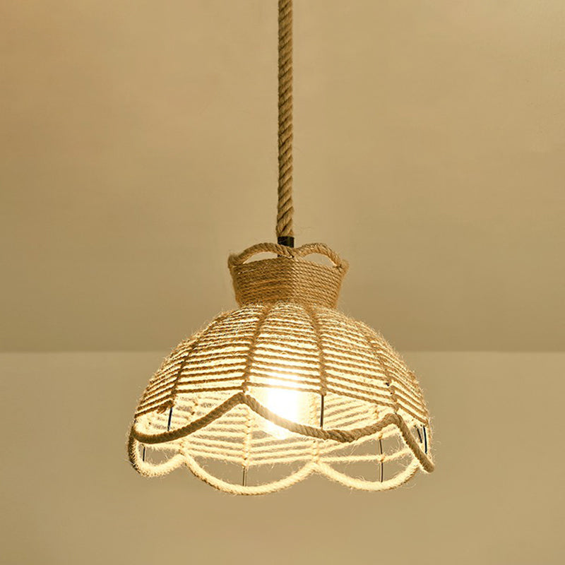 1-Light Pendant Light Antique Hemp Rope Hanging Light Fixture in Brown for Restaurant Clearhalo 'Ceiling Lights' 'Pendant Lights' 'Pendants' Lighting' 2227981