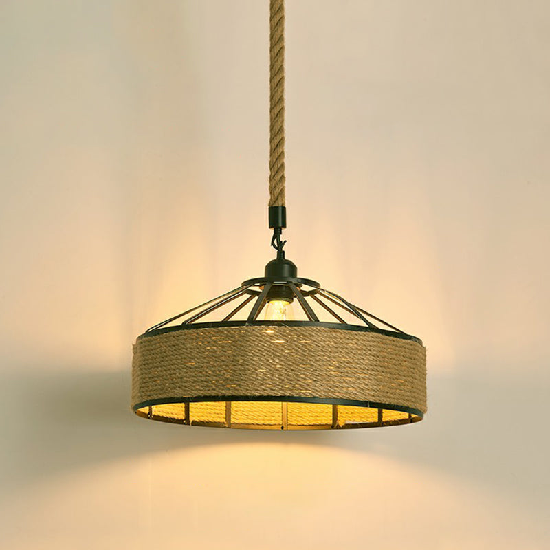 1-Light Pendant Light Antique Hemp Rope Hanging Light Fixture in Brown for Restaurant Clearhalo 'Ceiling Lights' 'Pendant Lights' 'Pendants' Lighting' 2227982