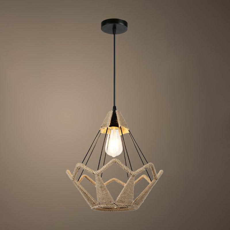 Rustic Style Wrapped Hanging Light 1��Bulb Hemp Rope Pendant Light Fixture in Brown Brown C Clearhalo 'Ceiling Lights' 'Industrial Pendants' 'Industrial' 'Middle Century Pendants' 'Pendant Lights' 'Pendants' 'Tiffany' Lighting' 2227987