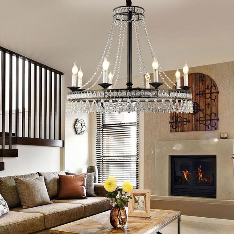 Retro Circular Hanging Chandelier Crystal 4/6/8 Lights Suspension Light in Black 8 Black Clearhalo 'Ceiling Lights' 'Chandeliers' 'Modern Chandeliers' 'Modern' Lighting' 222799