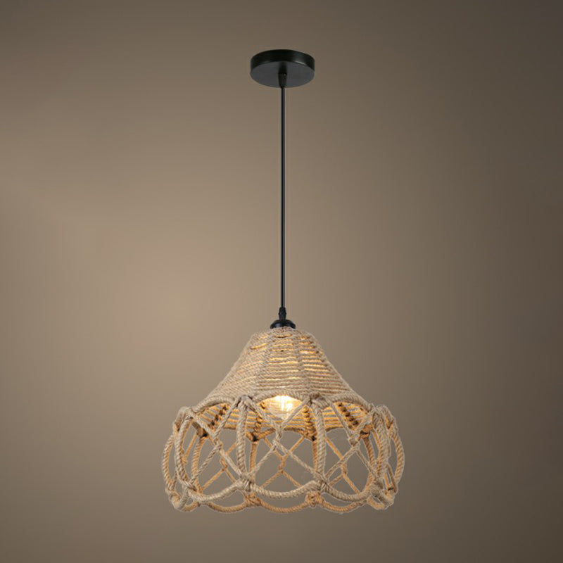 Rustic Style Wrapped Hanging Light 1��Bulb Hemp Rope Pendant Light Fixture in Brown Brown H Clearhalo 'Ceiling Lights' 'Industrial Pendants' 'Industrial' 'Middle Century Pendants' 'Pendant Lights' 'Pendants' 'Tiffany' Lighting' 2227990