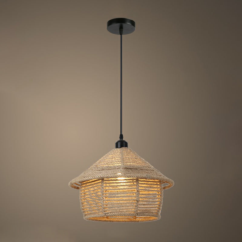 Rustic Style Wrapped Hanging Light 1��Bulb Hemp Rope Pendant Light Fixture in Brown Brown F Clearhalo 'Ceiling Lights' 'Industrial Pendants' 'Industrial' 'Middle Century Pendants' 'Pendant Lights' 'Pendants' 'Tiffany' Lighting' 2227991