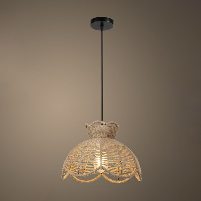 Rustic Style Wrapped Hanging Light 1��Bulb Hemp Rope Pendant Light Fixture in Brown Brown G Clearhalo 'Ceiling Lights' 'Industrial Pendants' 'Industrial' 'Middle Century Pendants' 'Pendant Lights' 'Pendants' 'Tiffany' Lighting' 2227992