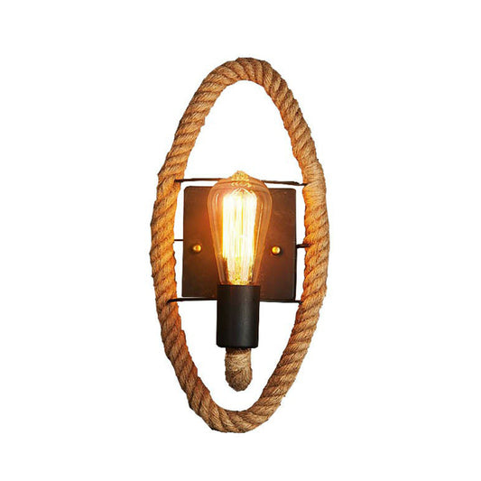 Black Open Bulb Wall Lamp Industrial Iron Single-Bulb Corridor Wall Mounted Light with Hemp Rope Clearhalo 'Art deco wall lights' 'Cast Iron' 'Glass' 'Industrial wall lights' 'Industrial' 'Middle century wall lights' 'Modern' 'Rustic wall lights' 'Tiffany' 'Traditional wall lights' 'Wall Lamps & Sconces' 'Wall Lights' Lighting' 2227999