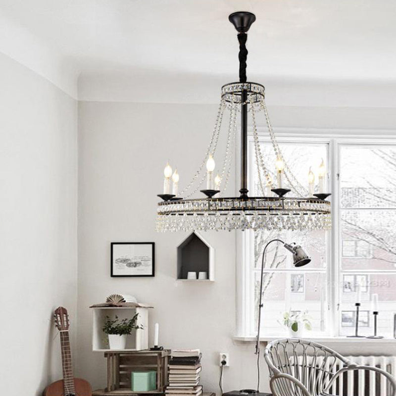 Retro Circular Hanging Chandelier Crystal 4/6/8 Lights Suspension Light in Black Clearhalo 'Ceiling Lights' 'Chandeliers' 'Modern Chandeliers' 'Modern' Lighting' 222800