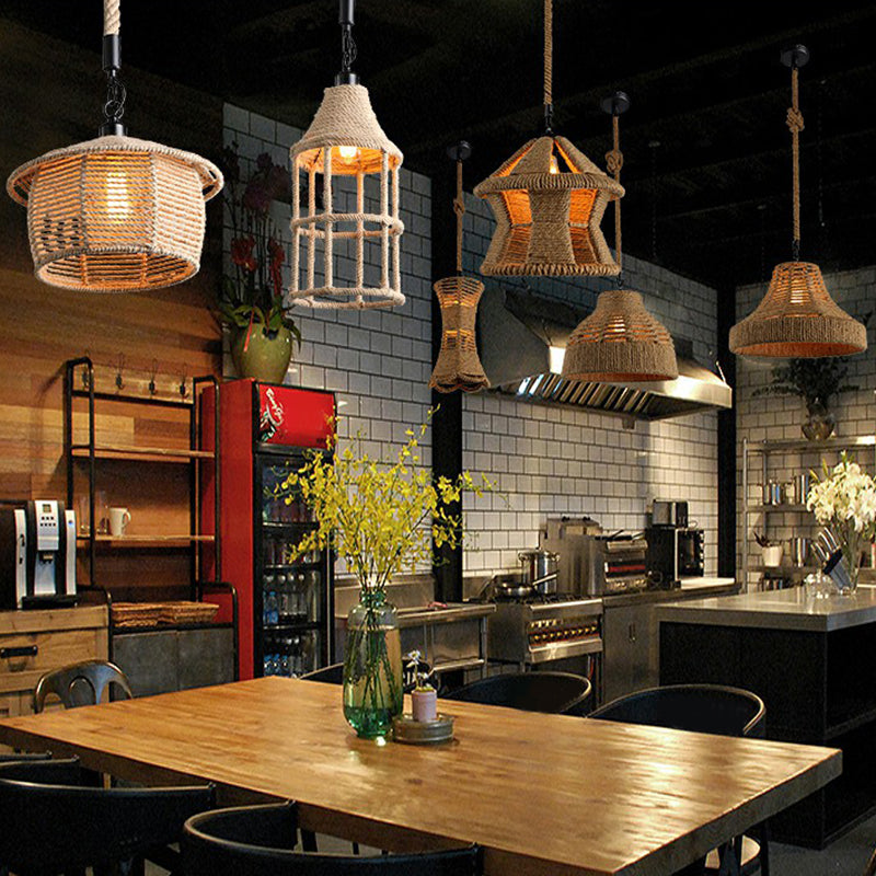 Hemp Rope Wrapped Ceiling Light Industrial Single Restaurant Hanging Pendant Light in Brown Clearhalo 'Ceiling Lights' 'Industrial Pendants' 'Industrial' 'Middle Century Pendants' 'Pendant Lights' 'Pendants' 'Tiffany' Lighting' 2228000