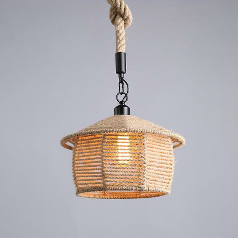 Hemp Rope Wrapped Ceiling Light Industrial Single Restaurant Hanging Pendant Light in Brown Brown D Clearhalo 'Ceiling Lights' 'Industrial Pendants' 'Industrial' 'Middle Century Pendants' 'Pendant Lights' 'Pendants' 'Tiffany' Lighting' 2228001