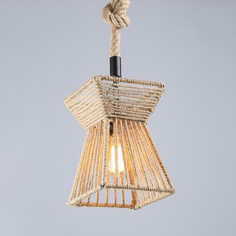 Hemp Rope Wrapped Ceiling Light Industrial Single Restaurant Hanging Pendant Light in Brown Brown C Clearhalo 'Ceiling Lights' 'Industrial Pendants' 'Industrial' 'Middle Century Pendants' 'Pendant Lights' 'Pendants' 'Tiffany' Lighting' 2228002