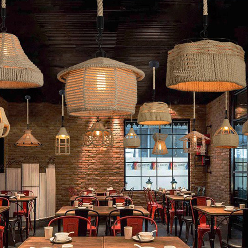 Hemp Rope Wrapped Ceiling Light Industrial Single Restaurant Hanging Pendant Light in Brown Clearhalo 'Ceiling Lights' 'Industrial Pendants' 'Industrial' 'Middle Century Pendants' 'Pendant Lights' 'Pendants' 'Tiffany' Lighting' 2228003