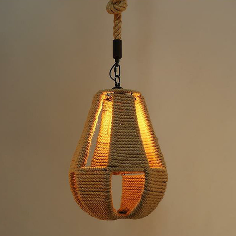 Hemp Rope Wrapped Ceiling Light Industrial Single Restaurant Hanging Pendant Light in Brown Brown B Clearhalo 'Ceiling Lights' 'Industrial Pendants' 'Industrial' 'Middle Century Pendants' 'Pendant Lights' 'Pendants' 'Tiffany' Lighting' 2228004