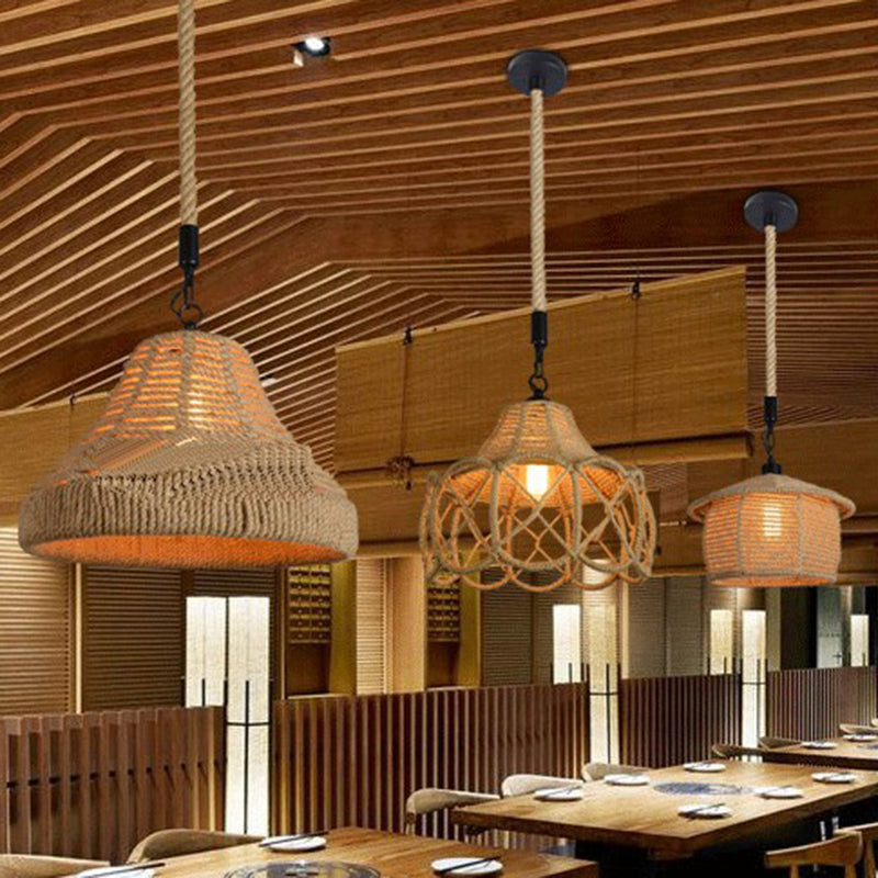 Hemp Rope Wrapped Ceiling Light Industrial Single Restaurant Hanging Pendant Light in Brown Clearhalo 'Ceiling Lights' 'Industrial Pendants' 'Industrial' 'Middle Century Pendants' 'Pendant Lights' 'Pendants' 'Tiffany' Lighting' 2228005