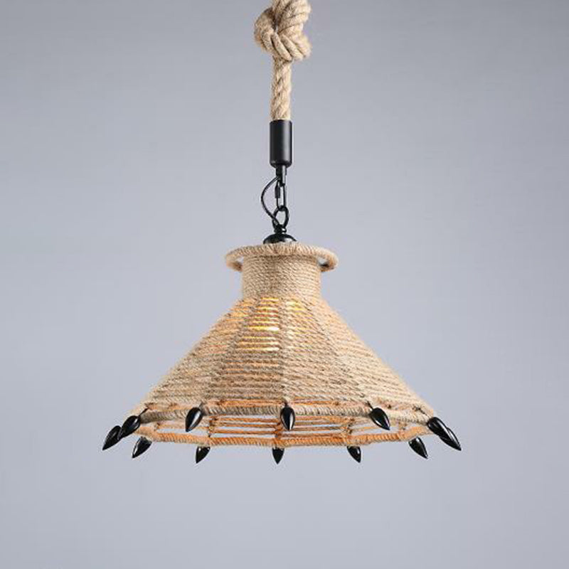 Hemp Rope Wrapped Ceiling Light Industrial Single Restaurant Hanging Pendant Light in Brown Brown H Clearhalo 'Ceiling Lights' 'Industrial Pendants' 'Industrial' 'Middle Century Pendants' 'Pendant Lights' 'Pendants' 'Tiffany' Lighting' 2228006