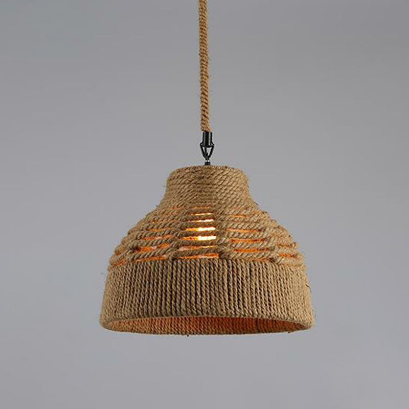 Hemp Rope Wrapped Ceiling Light Industrial Single Restaurant Hanging Pendant Light in Brown Brown I Clearhalo 'Ceiling Lights' 'Industrial Pendants' 'Industrial' 'Middle Century Pendants' 'Pendant Lights' 'Pendants' 'Tiffany' Lighting' 2228007