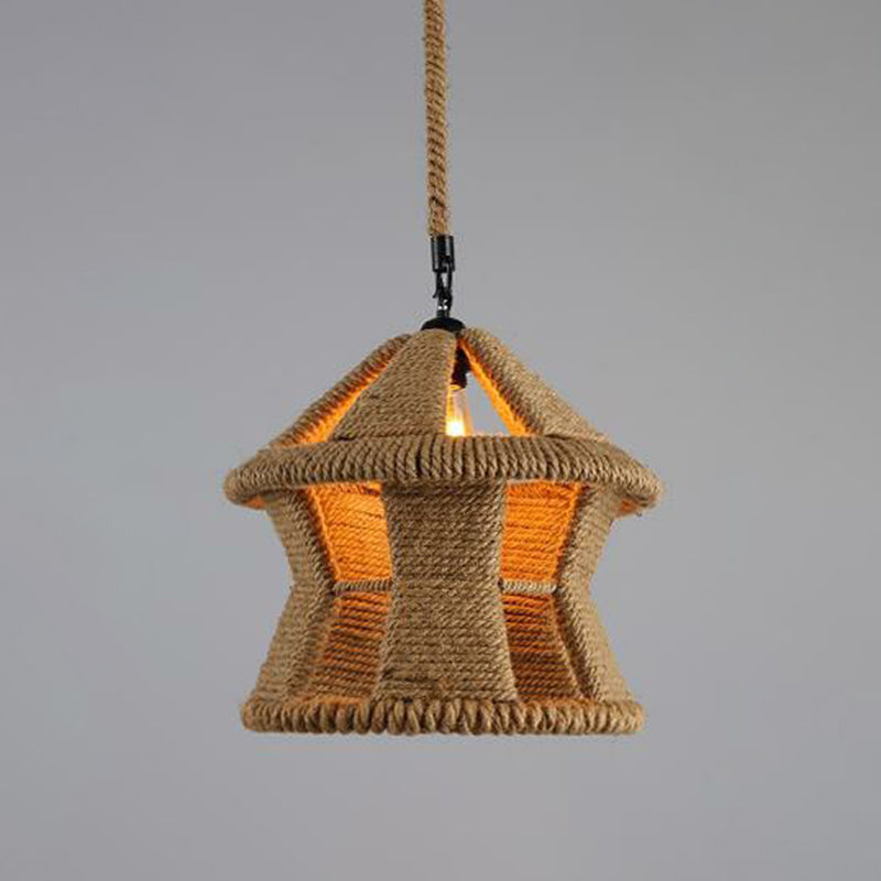 Hemp Rope Wrapped Ceiling Light Industrial Single Restaurant Hanging Pendant Light in Brown Brown J Clearhalo 'Ceiling Lights' 'Industrial Pendants' 'Industrial' 'Middle Century Pendants' 'Pendant Lights' 'Pendants' 'Tiffany' Lighting' 2228009