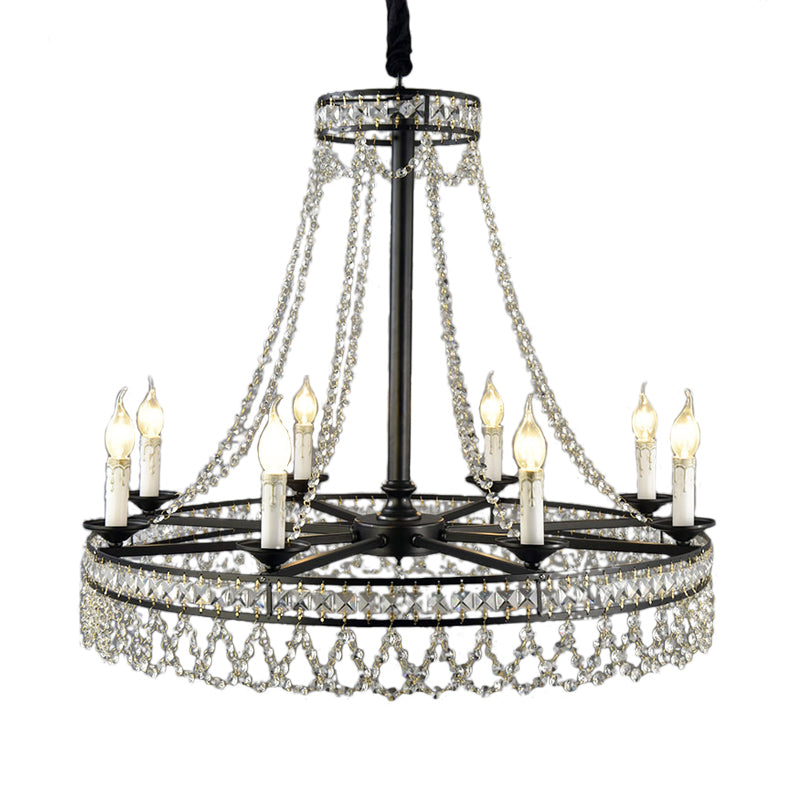 Retro Circular Hanging Chandelier Crystal 4/6/8 Lights Suspension Light in Black Clearhalo 'Ceiling Lights' 'Chandeliers' 'Modern Chandeliers' 'Modern' Lighting' 222801